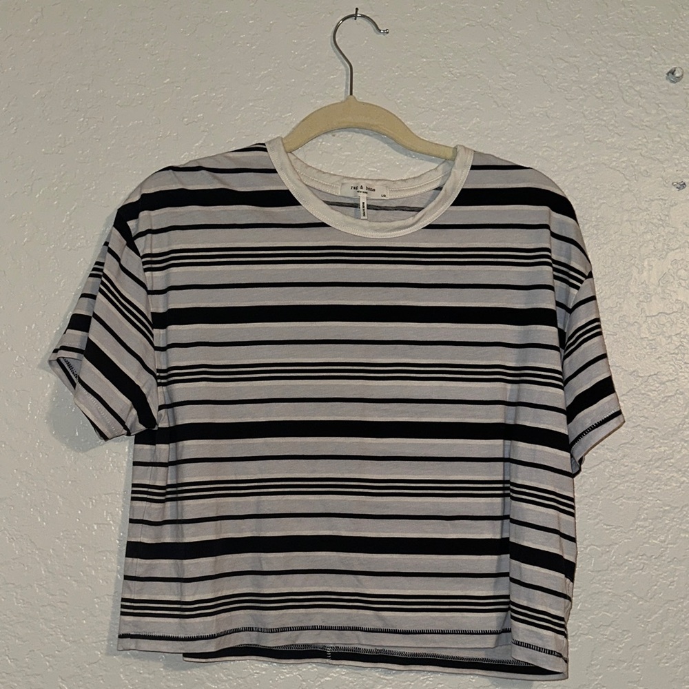 Rag & Bone Black and White Striped Crop Tee